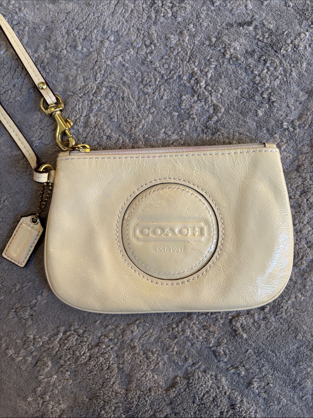 Coach Cream Leather Wristlet with Gold-Tone Hardware